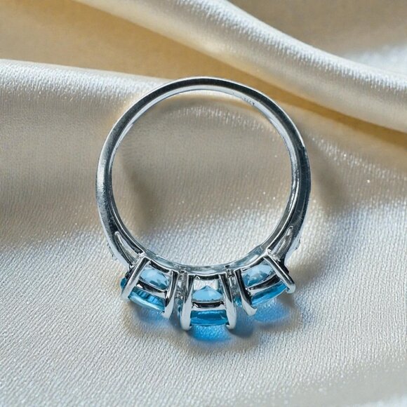 VINTAGE- 10K White Gold Swiss Blue Topaz Diamond Ring -Sz 4- Past Present Future - Picture 16 of 16